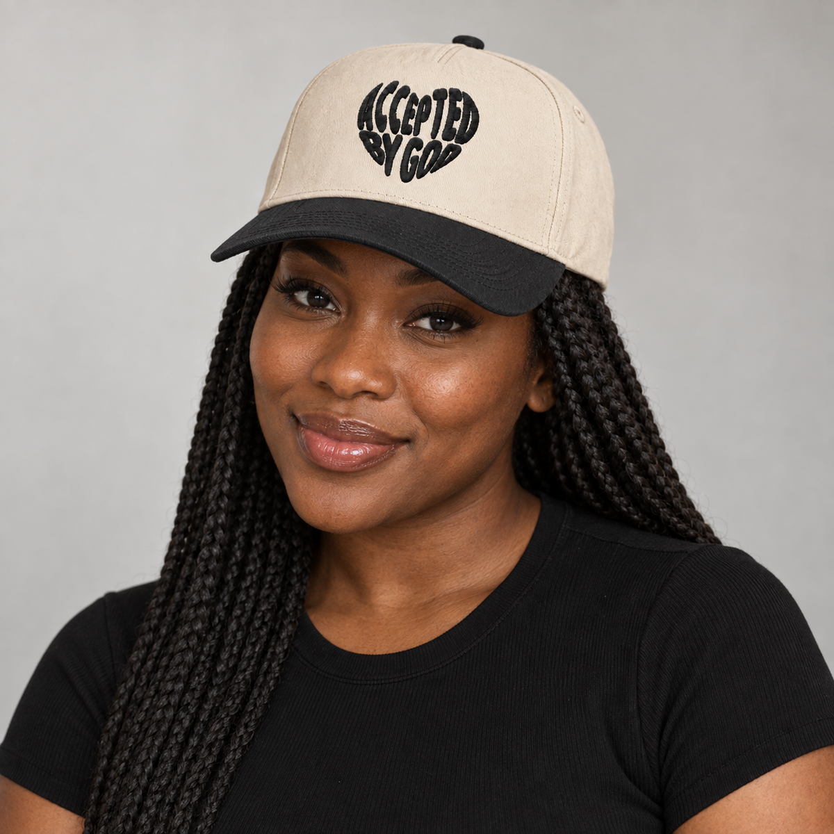 Accepted By God Cream & Black Embroidered Hat