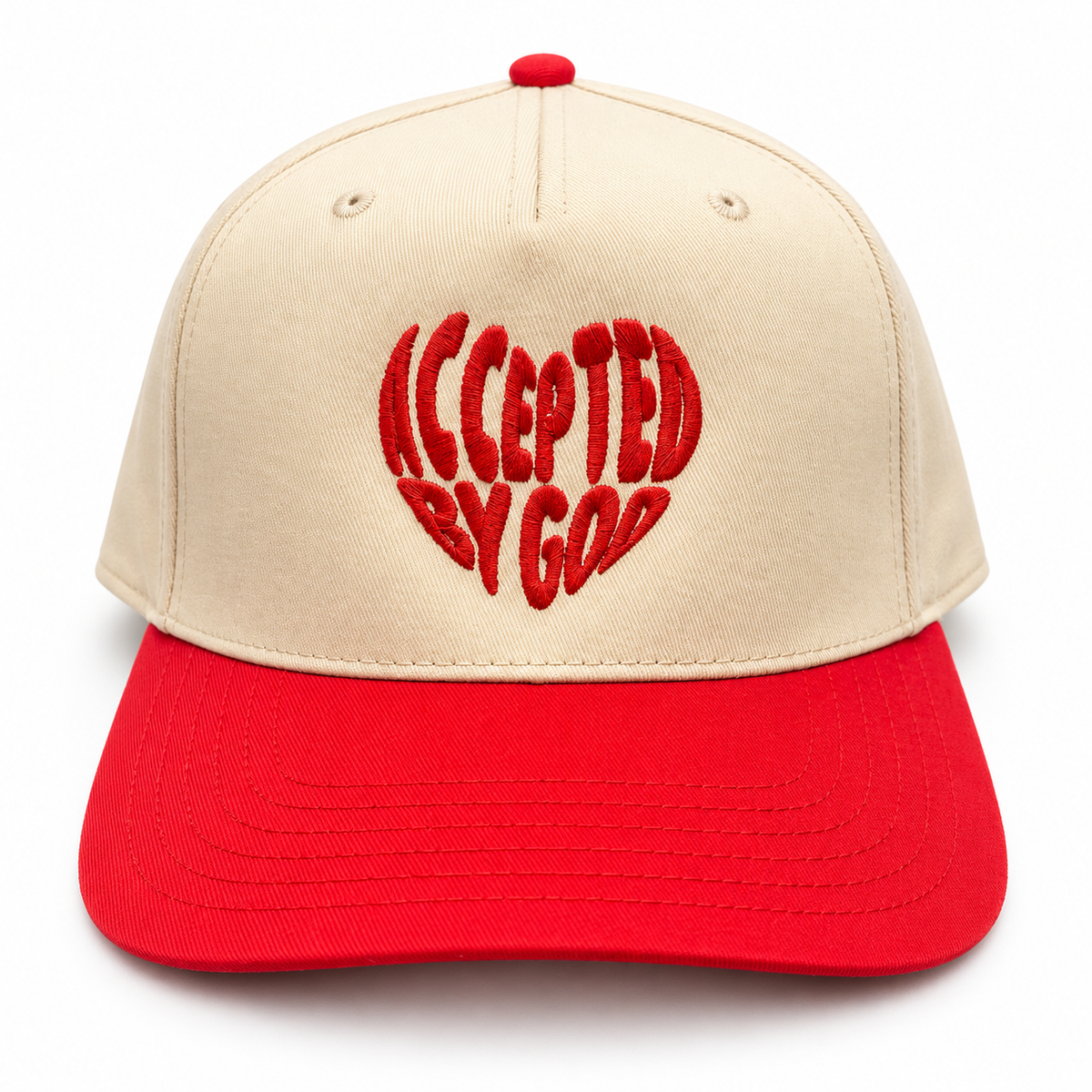 Accepted By God Cream & Red Embroidered Hat