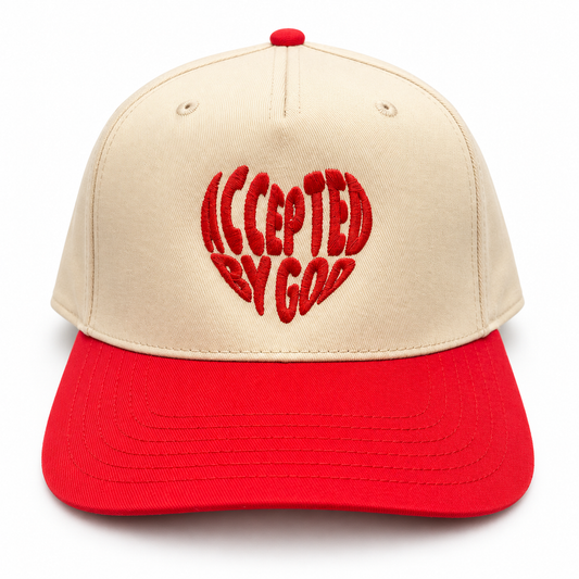 Accepted By God Cream & Red Embroidered Hat