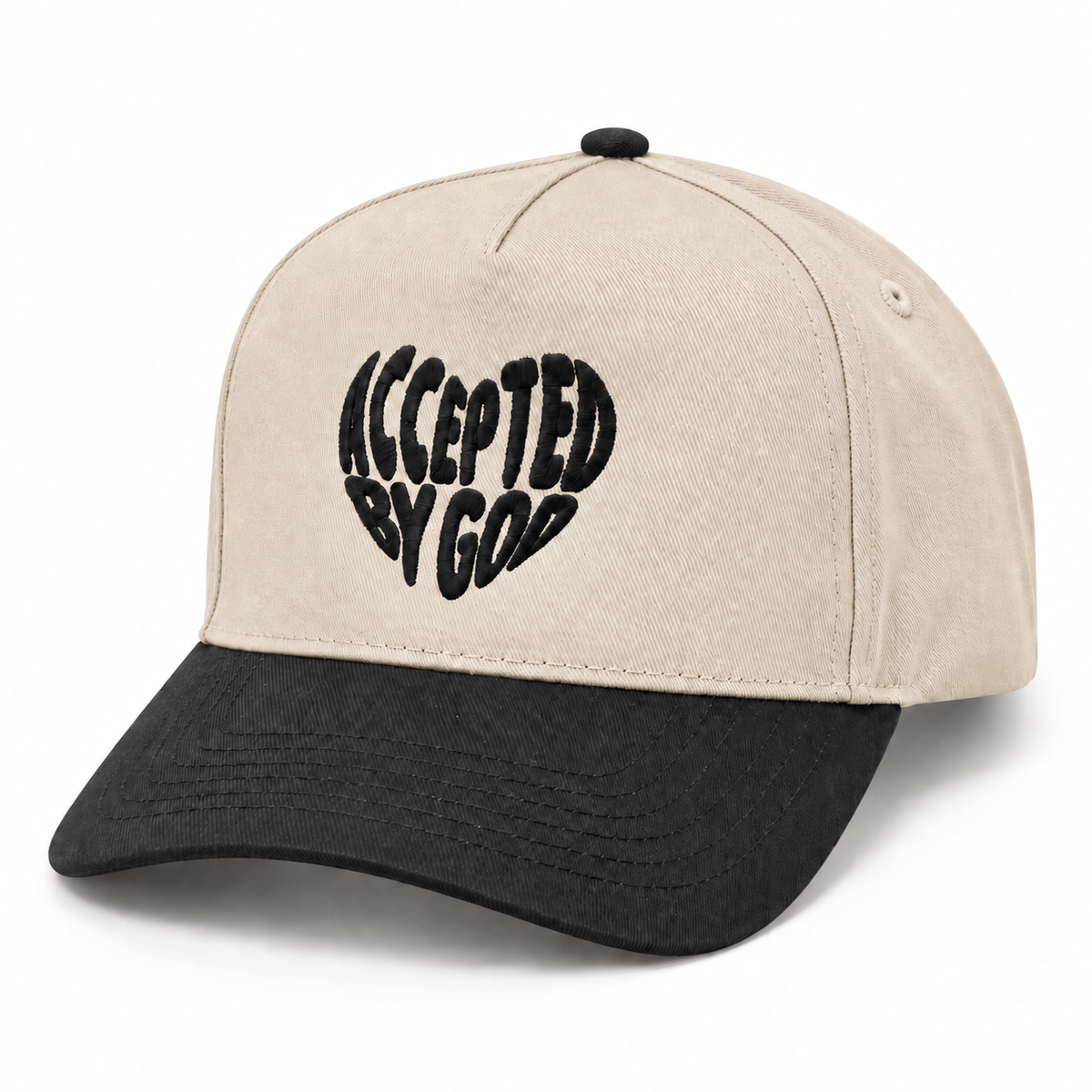 Accepted By God Cream & Black Embroidered Hat
